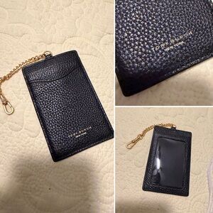 Tory Burch Textured Black Card Holder with Gold Chain